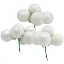 Mini boule de Noël miroir baies blanches verre Ø40mm mix 32pcs