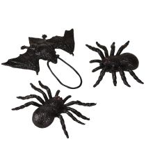 Article Figurines d&#39;araignées et de chauves-souris noires 10 cm, 14 cm, 3 pièces