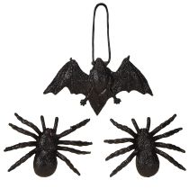 Article Figurines d'araignée, de chauve-souris noires 10 cm, 14 cm 3 pièces