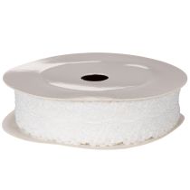 Article Ruban décoratif en coton à motif dentelle, enroulé sur un rouleau, idéal pour les loisirs créatifs et la décoration. Largeur : 25 mm. Longueur : 10 m.