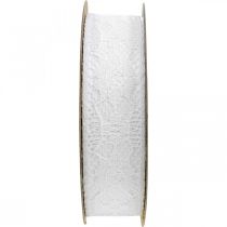 Ruban dentelle blanc, décoration mariage, ruban décoratif motif fleur L25mm L15m