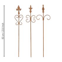 Article Piquet décoratif de jardin vintage, métal rouillé, assorti, 58 cm, lot de 3