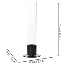 Article Bougeoir conique avec cylindre en verre. Simple et intemporel. 31 cm