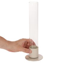 Article Bougeoir moderne pour bougies coniques, avec cylindre et base en verre, 31 cm