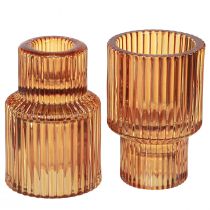 Article Bougeoir bâton verre orange photophore H8cm 4 pcs