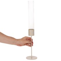 Article Bougeoir cylindrique en verre sur base métallique 50 cm
