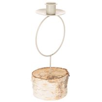 Article Bougeoir avec base en bois de bouleau et anneau en métal, 20 cm