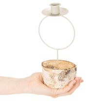 Article Bougeoir avec base en bois de bouleau et anneau en métal, 20 cm