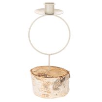 Article Bougeoir avec base en bois de bouleau et anneau en métal, 20 cm