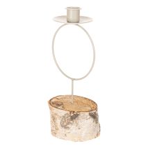 Article Bougeoir avec base en bois de bouleau et anneau en métal, 20 cm