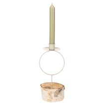 Article Bougeoir avec base en bois de bouleau et anneau en métal, 20 cm