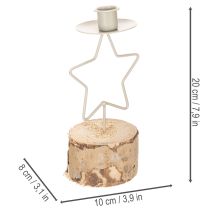 Article Bougeoir en forme d'étoile avec base en bois pour une bougie de 20 cm