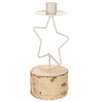 Article Bougeoir en forme d'étoile avec base en bois pour une bougie de 20 cm