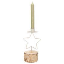 Article Bougeoir en forme d'étoile avec base en bois pour une bougie de 20 cm