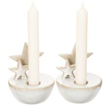 Article Bougeoirs en céramique en forme d'étoile, décoration de Noël, 11 cm, lot de 2