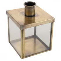 Bougeoir métal art verre vintage cube laiton 7.5cm
