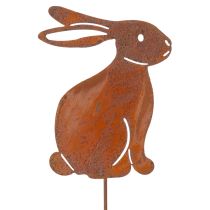 Article Lapin décoratif à piquer pour Pâques, finition rouillée, style champêtre, 60 cm, lot de 4