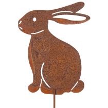 Article Lapin décoratif à piquer pour Pâques, finition rouillée, style champêtre, 60 cm, lot de 4