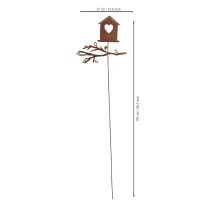 Article Nichoir à oiseaux rouillé sur piquet de jardin, en forme de cœur et de branche, 100 cm