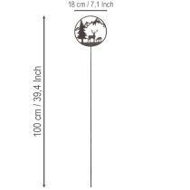 Article Piquet décoratif, animaux de la forêt, cerf et pin, 100 cm