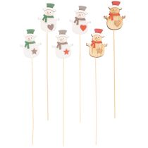 Article Piquets en bois en forme de bonhomme de neige pour décorations florales, Noël, 31 cm, lot de 12