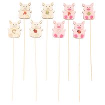 Article Décoration florale en forme de petit cochon, en bois, 31 cm, lot de 16.