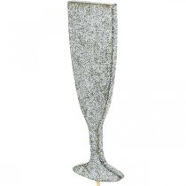 Article Décoration du Nouvel An verre à champagne bouchons de fleurs en argent 9cm 18 pcs