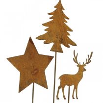 Article Piquet de jardin cerf patiné décoratif étoile sapin H10/15cm 3 pcs