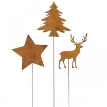 Article Piquet de jardin cerf patiné décoratif étoile sapin H10/15cm 3 pcs