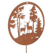Article Piquet de jardin rond couleur rouille, silhouette de cerf, décoration forêt, 53 cm, lot de 2