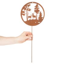 Article Piquet de jardin rond couleur rouille, silhouette de cerf, décoration forêt, 53 cm, lot de 2