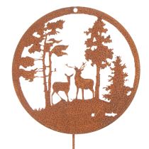 Article Piquet de jardin rond couleur rouille, silhouette de cerf, décoration forêt, 53 cm, lot de 2
