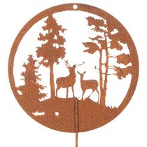 Article Piquet de jardin rond couleur rouille, silhouette de cerf, décoration forêt, 53 cm, lot de 2