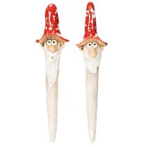 Article Figurine de nain à coller, avec longue barbe et chapeau champignon, décoration, 17 cm, 2 pièces
