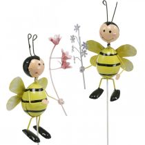 Article Bouchon fleur abeille avec fleur, décoration métal printemps été 4pcs