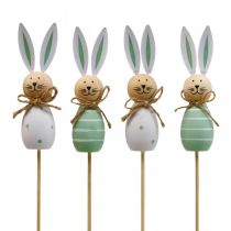 Article Bouchon fleur lapin bois lapin de Pâques vert/blanc L34cm 4pcs