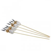 Article Bâton de fleur Lapin Lapin de Pâques en bois Noir/Blanc H34cm 4 pcs