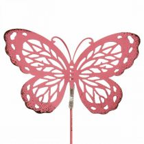 Piquet de jardin papillon métal rose H30cm 6pcs