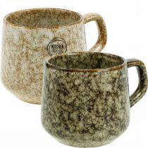 Article Mug en grès avec anse marron, beige 9,5cm 2pcs