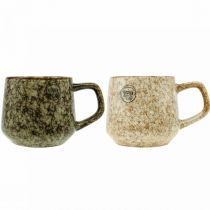 Mug en grès avec anse marron, beige 9,5cm 2pcs