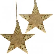 Article Etoile en bois de manguier naturel, étoile en bois doré grande à suspendre 25cm 2pcs