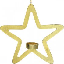 Article Photophore étoile décoratif métal à suspendre doré 24cm