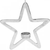 Article Photophore étoile décoratif métal à suspendre argent 24cm