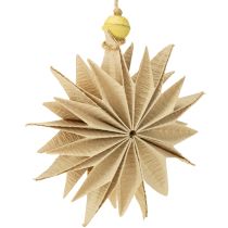 Article Étoiles en papier naturel avec perle jaune et corde en jute pour décoration festive