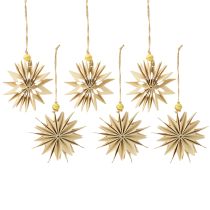 Article Étoiles en papier naturel avec perle jaune et corde en jute pour décoration festive