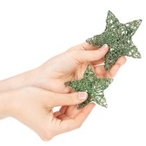Article Ensemble d'étoiles décoratives en fil de fer vert, deux tailles, 10 cm, 12 pièces