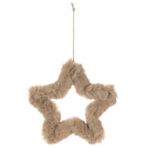 Article Étoile décorative suspendue en fausse fourrure, 21 cm, lot de 4
