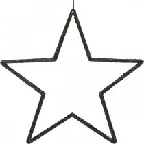 Article Pendentif étoile de décoration de Noël paillettes noires 17,5 cm 9 pièces