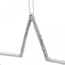 Article Décoration de Noël pendentif étoile argent pailleté 17,5cm 9pcs