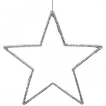 Article Pendentif étoile de décoration de Noël paillettes argentées 17,5 cm 9 pcs